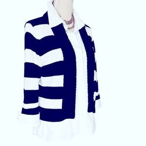 Tommy Bahama Navy & White Striped Cotton Open Front Cardigan Size Small
